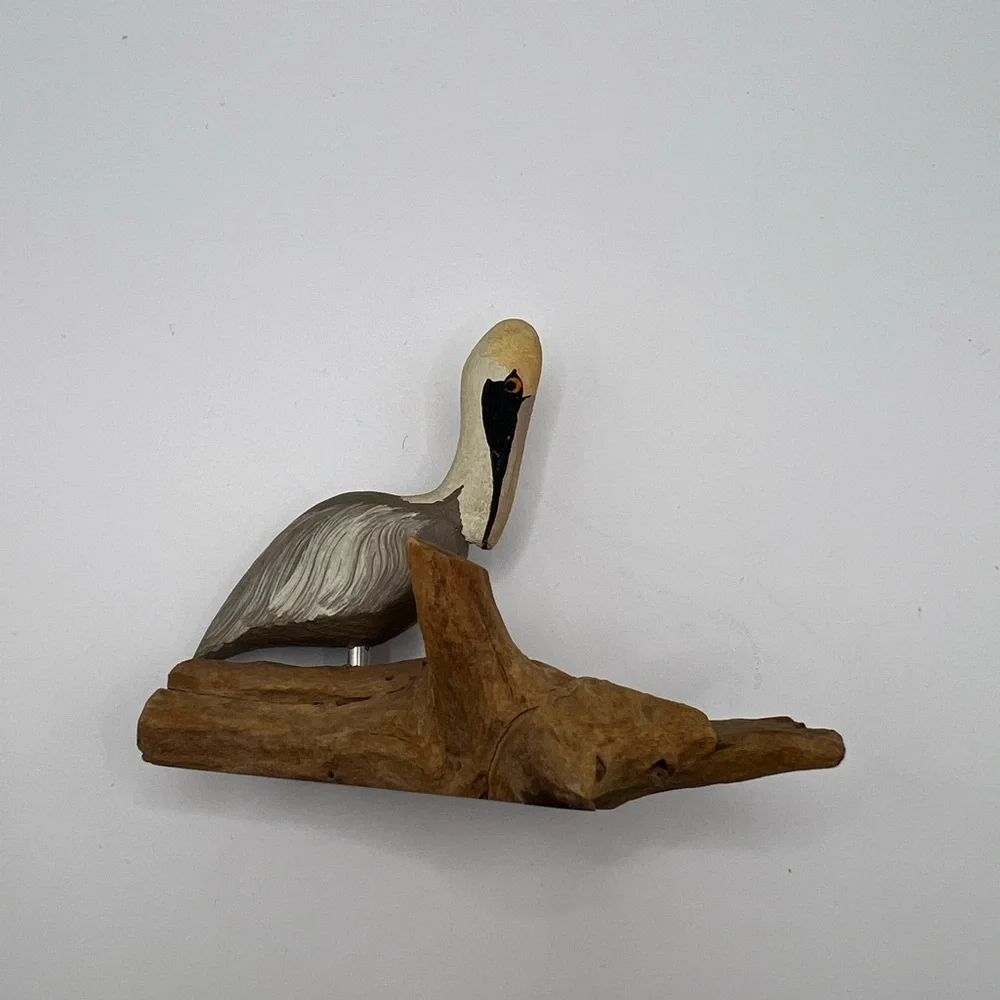 Whitton Handcarving Driftwood Statue Figurine Pelican Bird Collectible Vintage